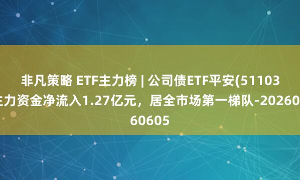 非凡策略 ETF主力榜 | 公司债ETF平安(511030)主力资金净流入1.27亿元，居全市场第一梯队-20260605